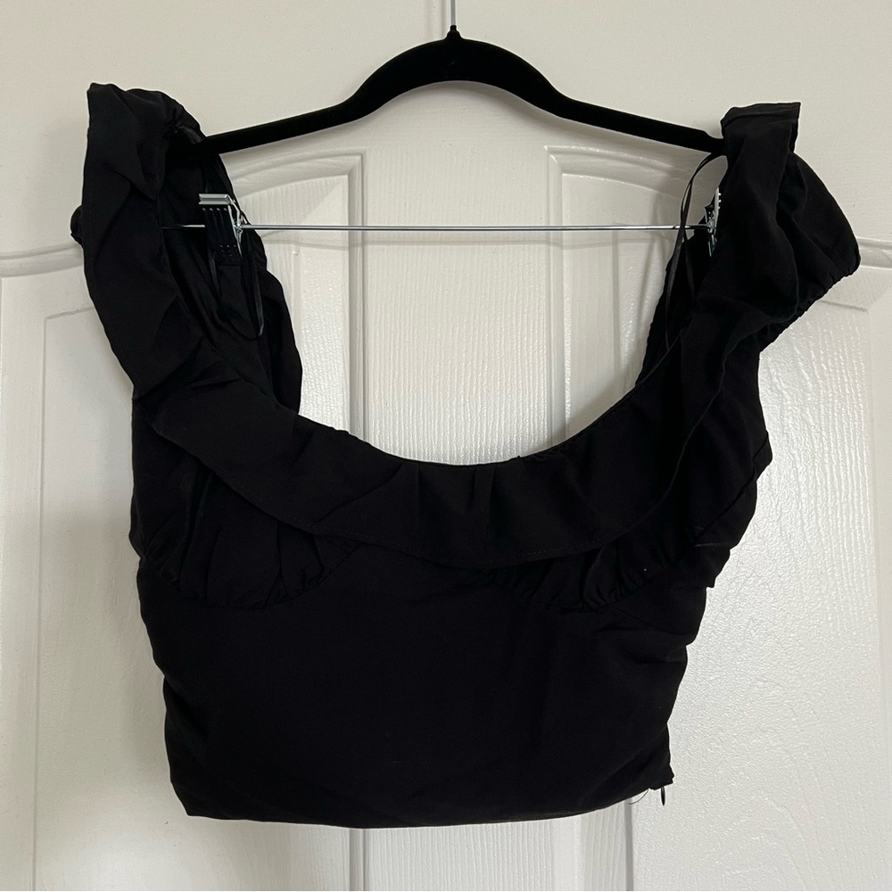 Zara Black Ruffle Crop Top - Picture 5 of 6